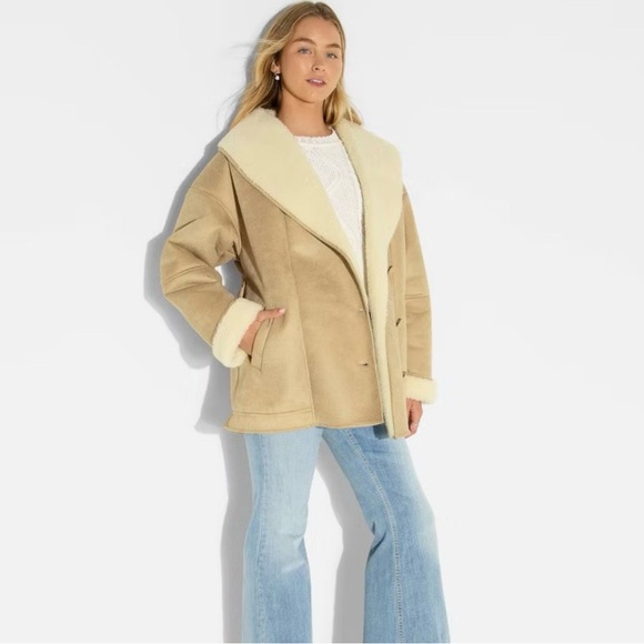 wild fable Jackets & Blazers - NWOT Women’s Wild Fable Shawl Collar Shearling Tan Coat Size XS